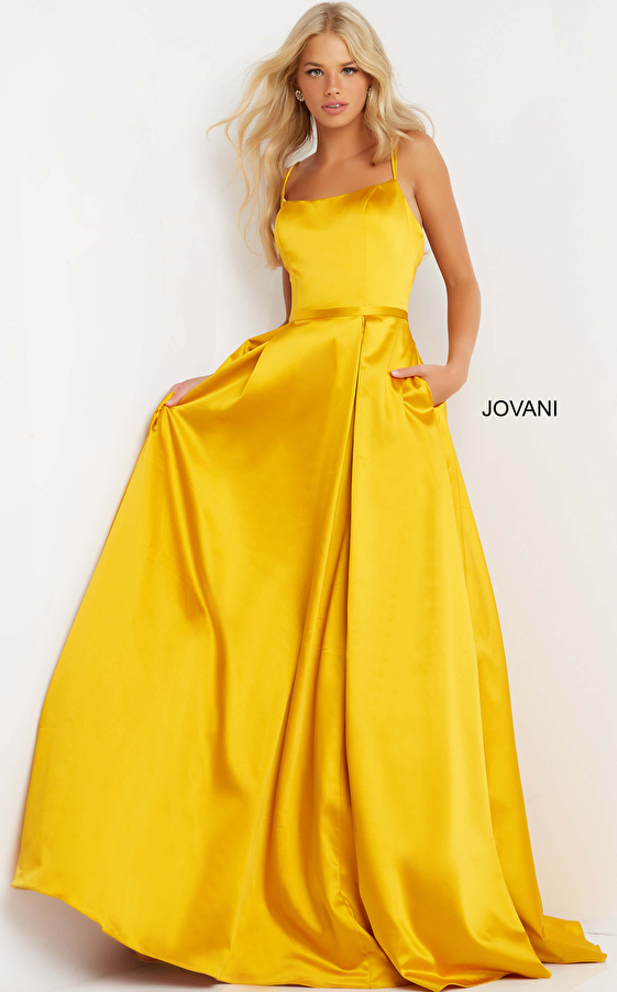 Jvn02536 Yellow Satin A Line 2022 Prom Gown